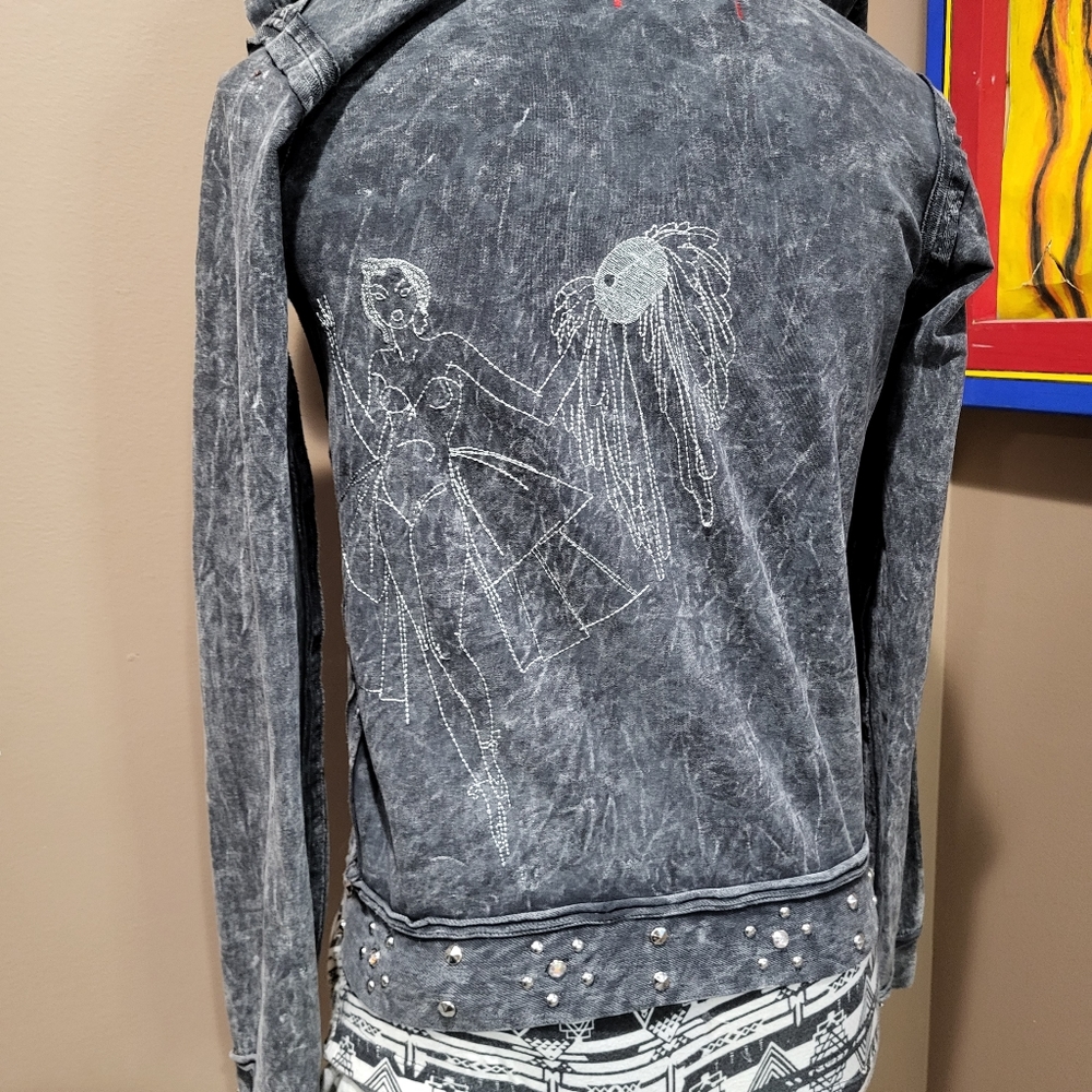 Vintage Just IV Me Gray Studded and Embroidered Dancers Hoodie